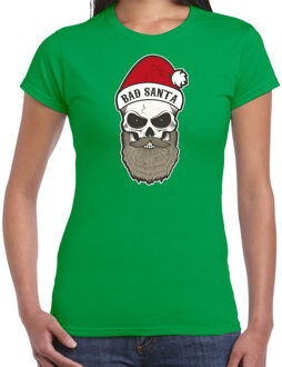 Bellatio Decorations Groen Kerstshirt / Kerstkleding Bad Santa voor dames XS - kerst t-shirts