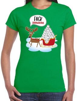 Bellatio Decorations Groen Kerstshirt / Kerstkleding F#ck coronavirus voor dames 2XL