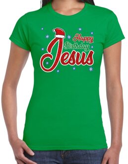 Bellatio Decorations Groen kerstshirt / kerstkleding Happy birthday Jesus voor dames 2XL - kerst t-shirts