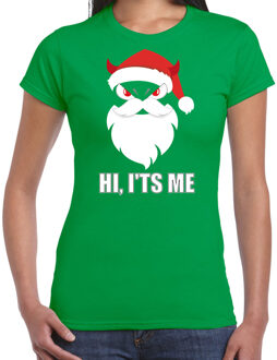 Bellatio Decorations Groen Kerstshirt / Kerstkleding Hi its me voor dames met duivels kerstmannetje S - kerst t-shirts
