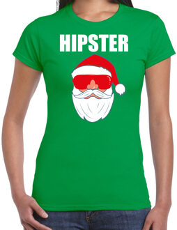 Bellatio Decorations Groen Kerstshirt / Kerstkleding Hipster voor dames met Kerstman met zonnebril XL - kerst t-shirts