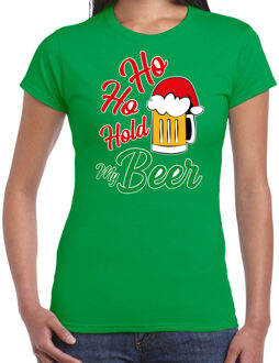 Bellatio Decorations Groen Kerstshirt / Kerstkleding Ho ho hold my beer voor dames 2XL - kerst t-shirts