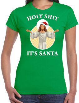 Bellatio Decorations Groen Kerstshirt / Kerstkleding Holy shit its Santa voor dames 2XL - kerst t-shirts