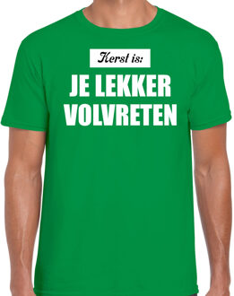 Bellatio Decorations Groen Kerstshirt / Kerstkleding Kerst is: je lekker volvreten voor heren 2XL - kerst t-shirts