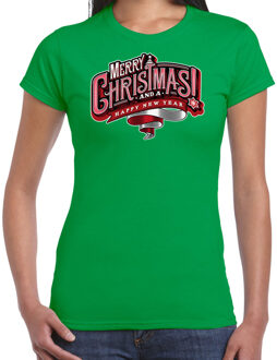 Bellatio Decorations Groen Kerstshirt / Kerstkleding Merry Christmas voor dames L - kerst t-shirts