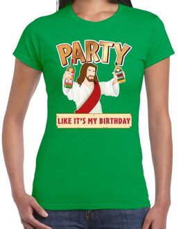 Bellatio Decorations Groen kerstshirt / kerstkleding met party Jezus voor dames 2XL - kerst t-shirts