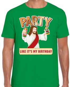 Bellatio Decorations Groen kerstshirt / kerstkleding met party Jezus voor heren 2XL - kerst t-shirts