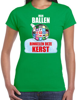 Bellatio Decorations Groen Kerstshirt / Kerstkleding Mijn ballen rinkelen deze Kerst voor dames met social media kerstbal 2XL - kerst t-shirt