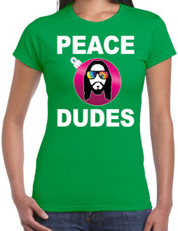 Bellatio Decorations Groen Kerstshirt / Kerstkleding peace dudes voor dames met social media kerstbal L - kerst truien