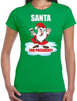 Bellatio Decorations Groen Kerstshirt / Kerstkleding Santa for president voor dames 2XL - kerst t-shirts