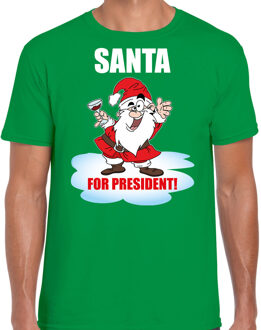 Bellatio Decorations Groen Kerstshirt / Kerstkleding Santa for president voor heren 2XL - kerst t-shirts