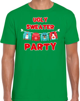 Bellatio Decorations Groen Kerstshirt / Kerstkleding Ugly sweater party voor heren 2XL - kerst t-shirts