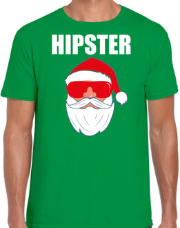 Bellatio Decorations Groen Kersttrui / Kerstkleding Hipster voor heren met Kerstman met zonnebril 2XL - kerst t-shirts