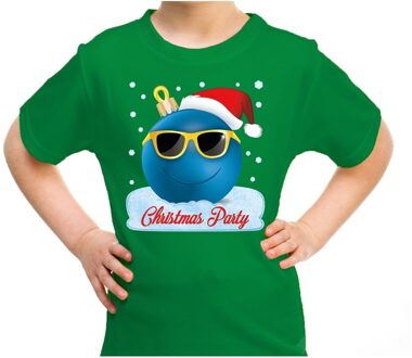 Bellatio Decorations Groen t-shirt / kerstkleding coole blauwe kerstbal christmas party voor kinderen L (140-152) - kerst t-shirts kind