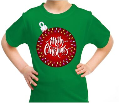 Bellatio Decorations Groen t-shirt / kerstkleding kerstbal merry christmas voor kinderen L (140-152) - kerst t-shirts kind