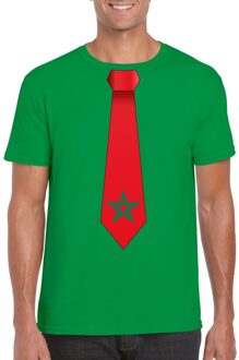 Bellatio Decorations Groen t-shirt met Marokko vlag stropdas heren XL