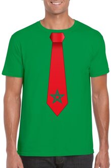 Bellatio Decorations Groen t-shirt met Marokko vlag stropdas heren