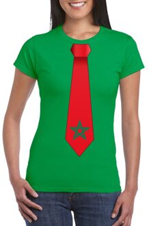 Bellatio Decorations Groen t-shirt met Marrokko vlag stropdas dames