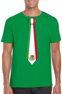 Bellatio Decorations Groen t-shirt met Mexico vlag stropdas heren