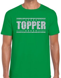 Bellatio Decorations Groen Topper shirt in zilveren glitter letters heren - Toppers dresscode kleding 2XL