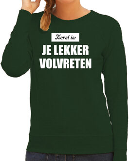 Bellatio Decorations Groene foute kersttrui / Kerstkleding Kerst is: je lekker volvreten voor dames 2XL - kerst truien