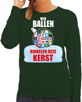 Bellatio Decorations Groene foute Kersttrui / Kerstkleding Mijn ballen rinkelen deze Kerst voor dames met social media kerstbal 2XL - kerst t