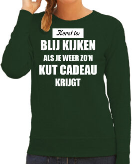 Bellatio Decorations Groene foute Kersttrui / sweater - Kerst is blij kijken / kut cadeau - dames - Kerstkleding / Christmas outfit 2XL