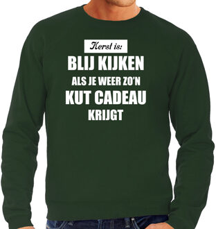 Bellatio Decorations Groene foute Kersttrui / sweater - Kerst is blij kijken / kut cadeau - heren - Kerstkleding / Christmas outfit 2XL