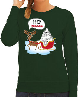 Bellatio Decorations Groene Kerstsweater / Kerstkleding F#ck coronavirus voor dames XS