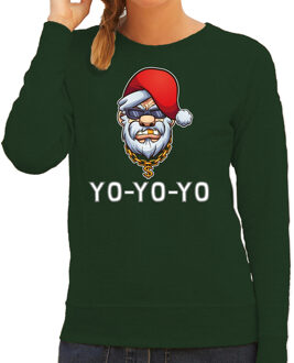 Bellatio Decorations Groene Kerstsweater / Kerstkleding Gangster / rapper Santa voor dames XS - kerst truien