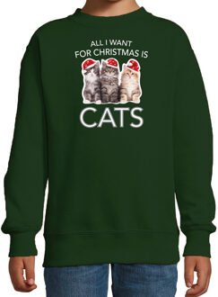 Bellatio Decorations Groene Kersttrui / Kerstkleding All I want for christmas is cats voor kinderen 12-13 jaar (152/164) - kerst truien kind