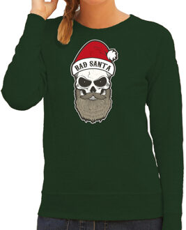 Bellatio Decorations Groene Kersttrui / Kerstkleding Bad Santa voor dames 2XL - kerst truien