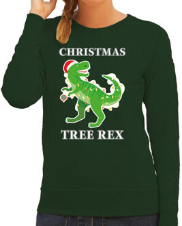 Bellatio Decorations Groene Kersttrui / Kerstkleding Christmas tree rex voor dames 2XL - kerst truien