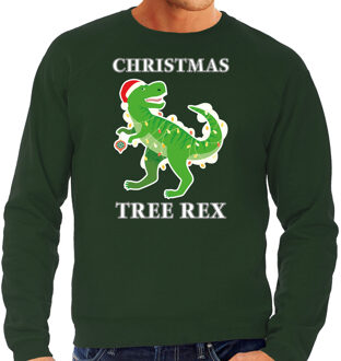 Bellatio Decorations Groene Kersttrui / Kerstkleding Christmas tree rex voor heren 2XL - kerst truien