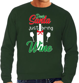 Bellatio Decorations Groene Kersttrui / Kerstkleding Dear Santa just bring wine voor heren 2XL - kerst truien