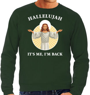 Bellatio Decorations Groene Kersttrui / Kerstkleding Hallelujah its me im back voor heren 2XL - kerst truien