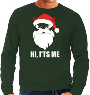 Bellatio Decorations Groene Kersttrui / Kerstkleding Hi its me voor heren met duivels kerstmannetje 2XL - kerst truien