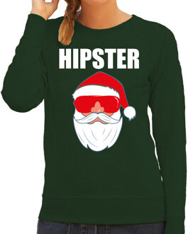 Bellatio Decorations Groene Kersttrui / Kerstkleding Hipster voor dames met Kerstman met zonnebril 2XL - kerst truien