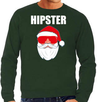 Bellatio Decorations Groene Kersttrui / Kerstkleding Hipster voor heren met Kerstman met zonnebril 2XL - kerst truien