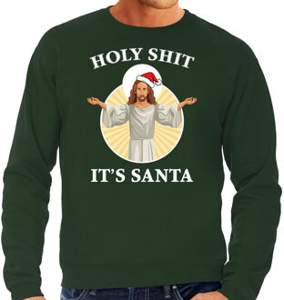 Bellatio Decorations Groene Kersttrui / Kerstkleding Holy shit its Santa voor heren 2XL - kerst truien