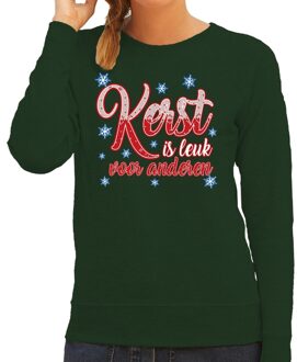 Bellatio Decorations Groene kersttrui / kerstkleding kerst is leuk voor anderen voor dames XS (34) - kerst truien