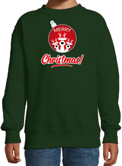 Bellatio Decorations Groene Kersttrui / Kerstkleding Merry Christmas voor kinderen met rendier kerstbal 12-13 jaar (152/164) - kerst truien k