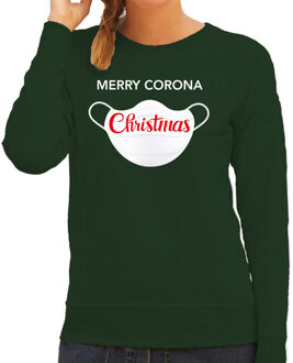 Bellatio Decorations Groene Kersttrui / Kerstkleding Merry corona Christmas voor dames 2XL