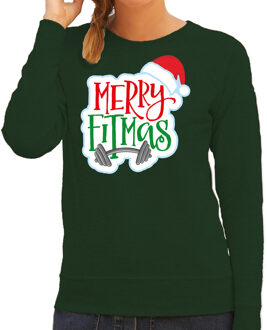 Bellatio Decorations Groene Kersttrui / Kerstkleding Merry fitmas voor dames 2XL - kerst truien