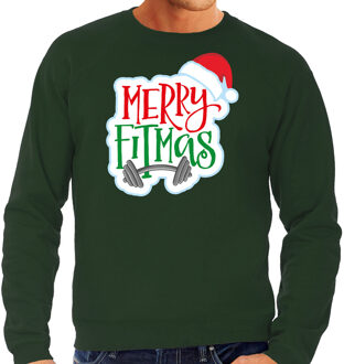 Bellatio Decorations Groene Kersttrui / Kerstkleding Merry fitmas voor heren 2XL - kerst truien