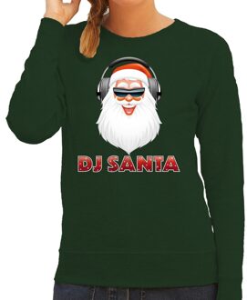 Bellatio Decorations Groene kersttrui / kerstkleding met kerstman en koptelefoon voor dames XS (34) - kerst truien