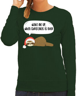 Bellatio Decorations Groene Kersttrui / Kerstkleding met luiaard Wake me up when christmas is over voor dames 2XL - kerst truien