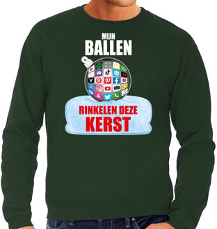 Bellatio Decorations Groene Kersttrui / Kerstkleding Mijn ballen rinkelen deze Kerst voor heren met social media kerstbal 2XL - kerst truien