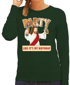 Bellatio Decorations Groene kersttrui / kerstkleding Party like its my birthday voor dames XS (34) - kerst truien