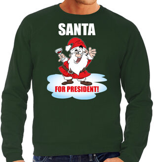 Bellatio Decorations Groene Kersttrui / Kerstkleding Santa for president voor heren 2XL - kerst truien